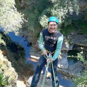 Guided canyoning adventure with abseiling in Wilderness, South Africa.